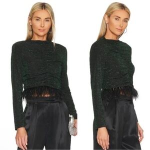 SAYLOR Black and Green Ruched Crop Top size large Blogger Favorite 🤩